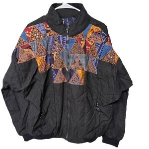 Shrujan Hand Embroidered Ethnic Indian Jacket Full Zip Bomber Lined Men XL NWT